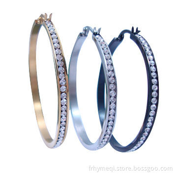 Surgical Steel Hoops with Rhinestone, Various Sizes Available